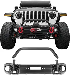 Rugged Ridge Arcus Bumper, Front for Jeep Wrangler/Gladiator | Stubby w/Tubular Overrider, Steel, Black | 11549.05 | Fits 2018-2025 Jeep Wrangler JL; 2020-2025 Jeep Gladiator JT